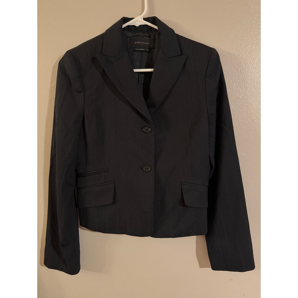 BCBGMAXAZRIA Black Pinstripe Cropped Blazer Jacket Womens Size S